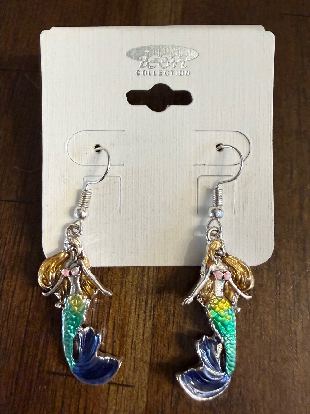 IC COLLECTION Gold-tone Mermaid Earrings with Blue, Green and Pink Accents